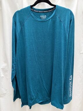 Men’s Reebok Blue Long Sleeve Athletic Top with Sleeve Logo Moisture Wicking